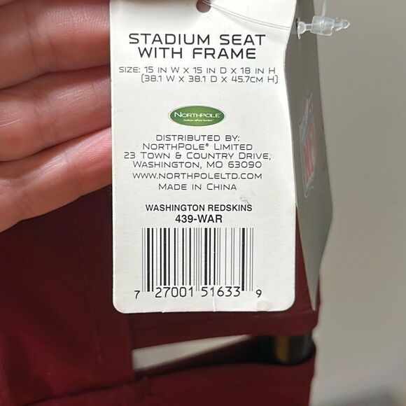 NFL Washington Redskins Folding Stadium Seat with Frame Bleacher NEW with tags - Picture 3 of 10